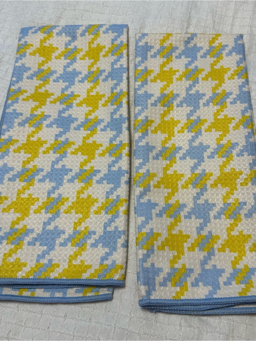 Blue, Yellow and White Houndstooth Towels - Pair